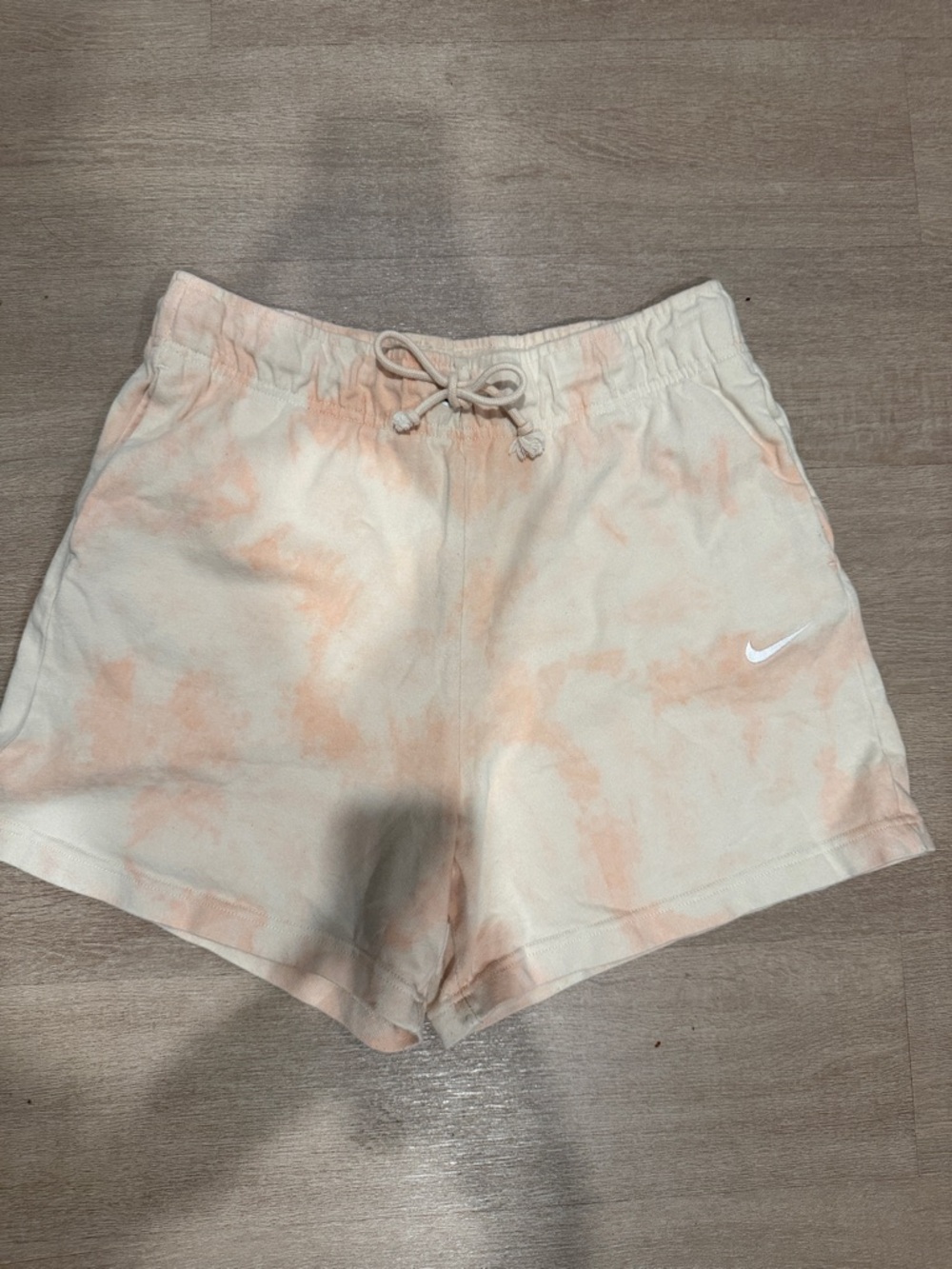 Nike Women's Peach-White Tie-Dye Athletic Shorts